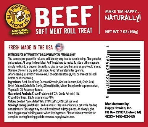 Happy Howie's Soft Meat Roll Treat - Soft Dog Food Rolls, Natural Ingredients, for All Dogs, Made in USA - Beef, Lamb, Turkey, 7 Oz (Pack of 3)