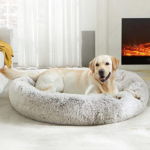 WESTERN HOME WH Calming Dog & Cat Donut Cuddler, Anti-Anxiety Warming Cozy Soft Round Bed, Fluffy Faux Fur Plush Cushion for Small Medium Dogs and Cats