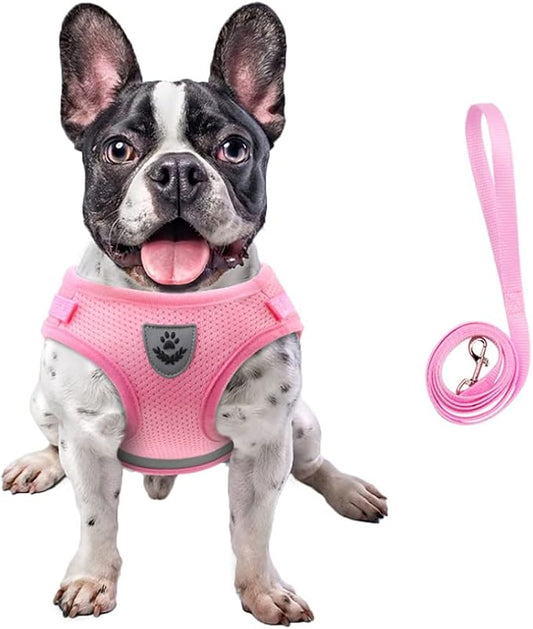 FEimaX Dog Harness and Leash Set for Walking, Soft Mesh Adjustable Easy Control Lightweight Cat Vest Harnesses with Reflective Strips, Escape Proof Small Dogs Cats Vests (Pink, X-Large)