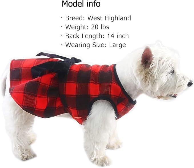 KYEESE Christmas Dog Dress Red Buffalo Check Dog Dresses with Bowtie Medium Dog Dress
