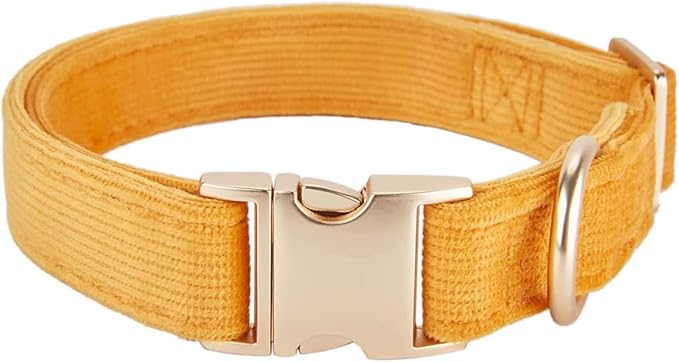 Soft Dog Collar with Metal Buckle Adjustable Durable Comfort Cotton Corduroy Collars for Large Medium Small Dogs Velvet Dog Collars, Orange