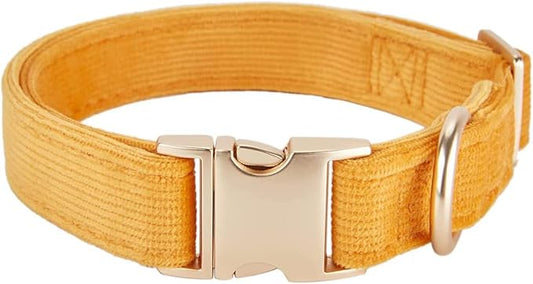 Soft Dog Collar with Metal Buckle Adjustable Durable Comfort Cotton Corduroy Collars for Large Medium Small Dogs Velvet Dog Collars, Orange
