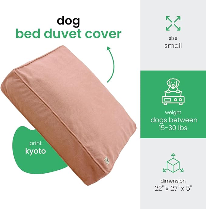 Molly Mutt Kyoto Dog Bed Duvet Cover, GOTS-Certified 100% Organic Cotton Canvas Cover for Dog, Puppy, or Cat Bed, Durable, Washable, and Free of Harmful Chemicals, Small, 22"x27"x5", Dusty Pink