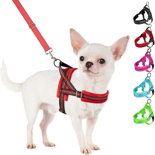SlowTon No Pull Small Dog Harness and Leash Set, Puppy Soft Vest Harness Neck & Chest Adjustable, Reflective Lightweight Harness & Anti-Twist Pet Lead Combo for Small Medium Dogs (Red, XS)