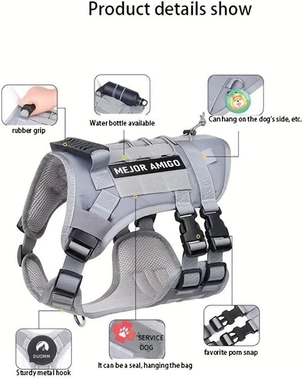 DIY Dog's Name & Everything Dog Harness Leash Set, Personalized No Pull Dog Vest, Custom Tactical Military Dog Harness & Retractable Leash, Outdoor Training Gear for Medium & Large Dogs (Gray, M)