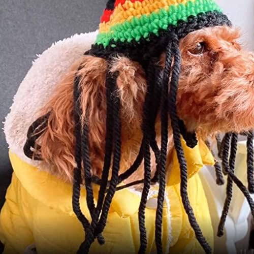 Dog Knitted Hat with Dreadlocks,Dog Winter Woolen Cap Cool Cat Headwear Puppy Costume Cosplay Hat Party Accessories for Christmas Pet Birthday Holiday