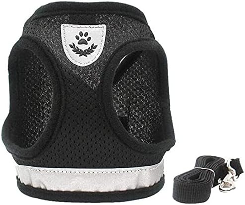 FEimaX Dog Harness and Leash Set for Walking, Soft Mesh Adjustable Easy Control Lightweight Cat Vest Harnesses with Reflective Strips, Escape Proof Small Dogs Cats Vests (Black, Small)