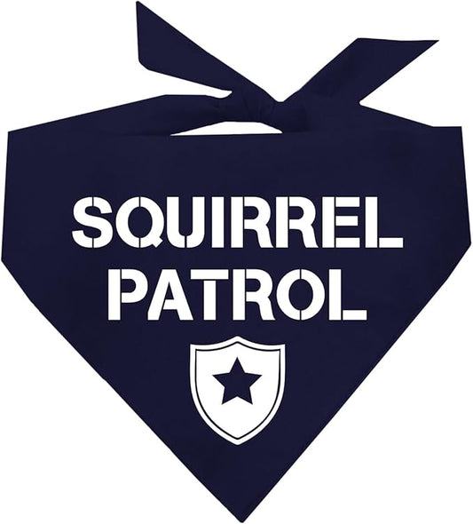 Squirrel Patrol Dog Bandana | 100% Cotton Adjustable Triangle | Made in USA | Summer | Outdoorsy | Hiking | Camping | Travel | Adventures | Navy X-Small (308)