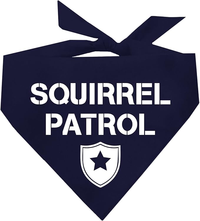 Squirrel Patrol Dog Bandana | 100% Cotton Adjustable Triangle | Made in USA | Summer | Outdoorsy | Hiking | Camping | Travel | Adventures | Navy, One Size (308)