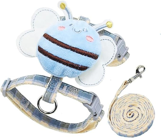 Cat Harness & Leash Set, Cats Escape Proof - Adjustable Kitten Harness for Large Small Cats, Cute Bee Plaid Lightweight Soft Petsafe Harness (Blue Plaid Bee, S (for 3.0-6.5lb))