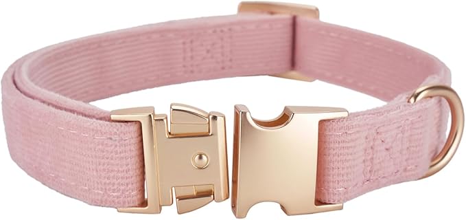 Soft Corduroy Dog Collar and Leash Set, Adjustable Cotton Dog Collars with Metal Buckle and Lead for Small Dogs,Baby Pink