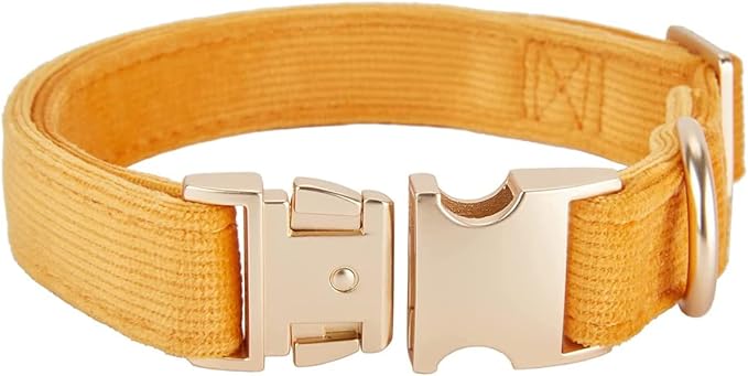 Soft Dog Collar with Metal Buckle Adjustable Durable Comfort Cotton Corduroy Collars for Large Medium Small Dogs Velvet Dog Collars, Orange