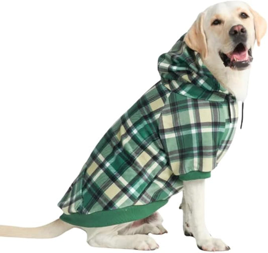 Spark Paws Dog Hoodie - Premium Quality, Buttery Soft, Superior Comfort and Fit, Calming Fleece Interior, Suitable for All Breeds - Green Plaid - 4XL