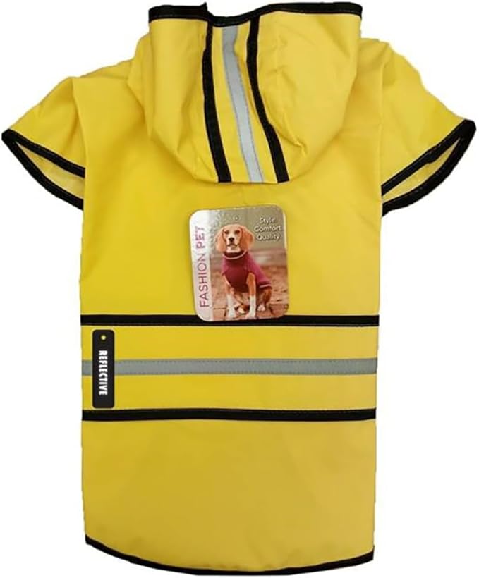 SPOT Rainy Days Slicker - Yellow Dog Rain Jacket With Hood, Reflective Strip for Safety, Leash Hole & Adjustable Velcro Belly Strap, 100% Polyester Water Resistant Pet Raincoat - X-Small, 8in Long