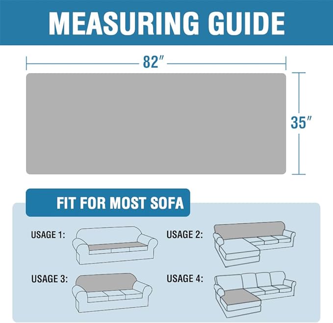 H.VERSAILTEX Plush Chenille Dog Bed Cover Thick Soft Sofa Cover for 3 Cushion Couch Anti Slip Couch Cover Furniture Protector for Dog, Pet, Cat (35" x 82", Dove)