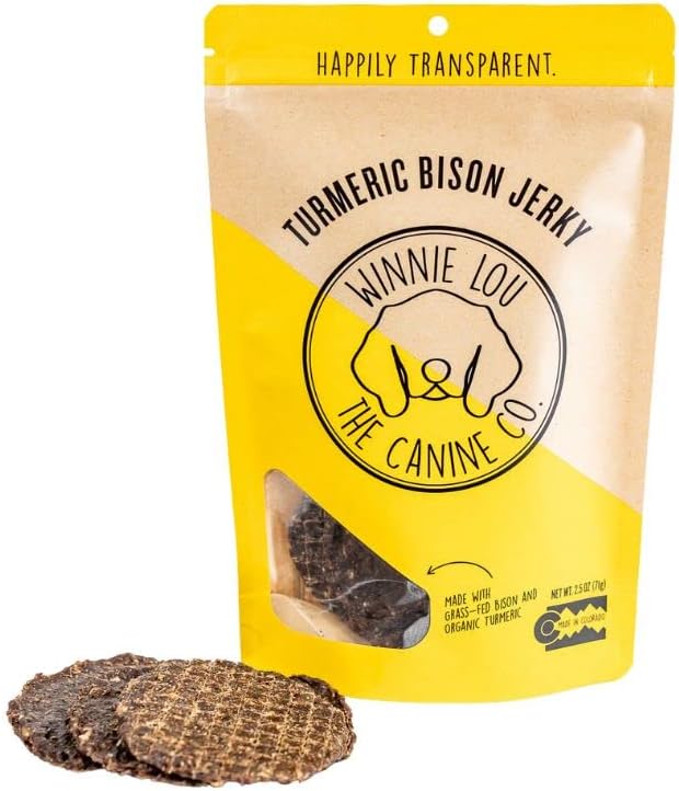 Winnie Lou - The Canine Co, Dog Treat Jerky Turmeric Bison, 2.5 Ounce