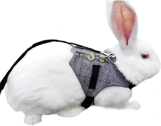 Multipurpose Rabbit Vest Harness and Leash Set Small Animal Adjustable Soft Harness with Button Decor Formal Suit Style for Bunny Rabbit Kitten Small Animal Walking (M)