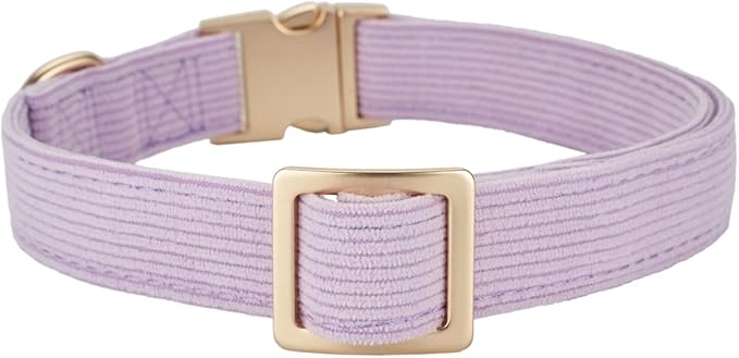 Soft Corduroy Dog Collar and Leash Set, Adjustable Cotton Dog Collars with Metal Buckle and Lead for Large Dogs,Lilac