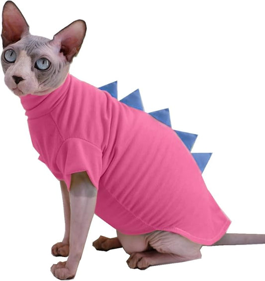 Dinosaur Sphynx Hairless Cat Clothes Cute Summer Cotton Shirts Cat Costume Pet Clothes Kitten T-Shirts Cats Small Dogs Apparel (Pink, M (5-6.5 lbs))