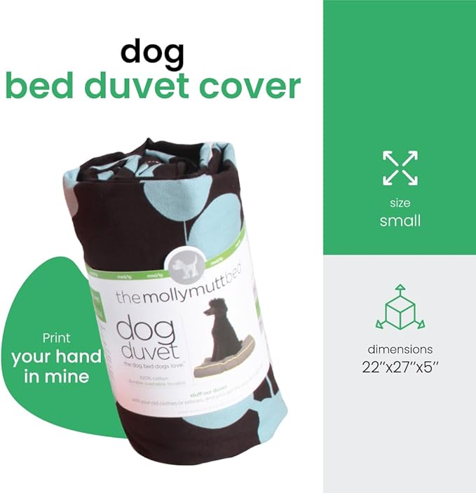 Molly Mutt Your Hand in Mine Dog Bed Duvet Cover, 100% Cotton Canvas Cover for Dog Bed, Puppy Bed, or Cat Bed, Durable, Washable, and Free of Harmful Chemicals, 22" x 27" x 5"