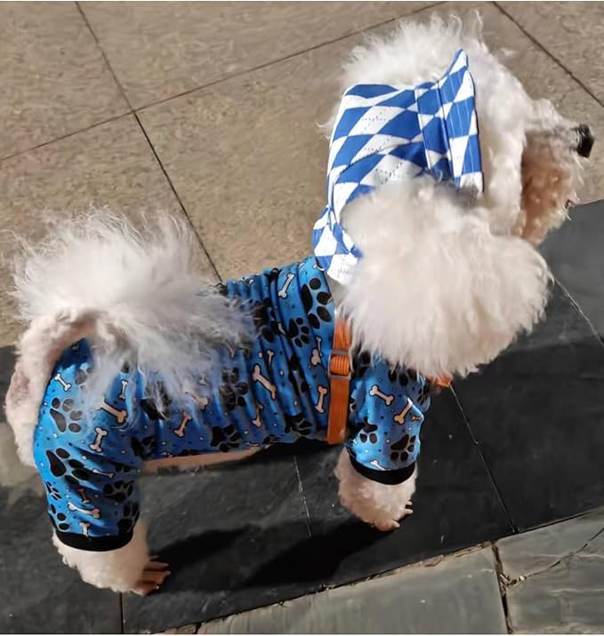 PET SHOW 4 Pack Small Dog Pajamas Paw Bone Patterns Cute Clothes for Medium Dogs Soft Stretchy PJs 4 Legged Jumpsuit Puppy Cats Onesies Outfits with Sleeve Dachshund Doggies Girl Boy (Medium)