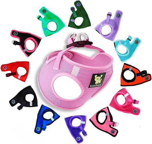 EcoBark Teacup Dog Harness - Step in Dog Harness, Eco Dog Harnesses for XXS, XS, and Small Dogs - Reflective and Adjustable Mini Body Halter Vest - Tiny Soft Mesh Toy Breed Harness (Baby Pink, XXXS)