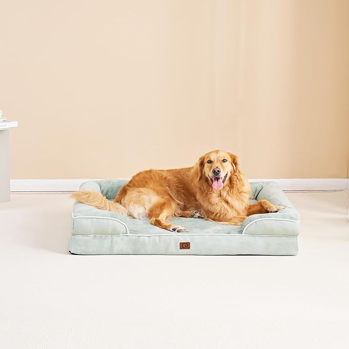 EHEYCIGA Orthopedic Dog Beds for Extra Large Dogs, Waterproof Memory Foam XL Dog Bed with Sides, Non-Slip Bottom and Egg-Crate Foam Big Pet Couch Bed with Washable Removable Cover, Sage Green