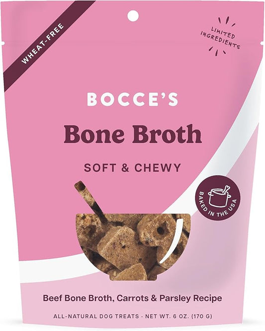 Bocce's Bakery Bone Broth Wellness Treats for Dogs, Wheat-Free Everyday Dog Treats, Made with Real Ingredients, Baked in The USA, All-Natural Soft & Chewy Cookies, 6 oz