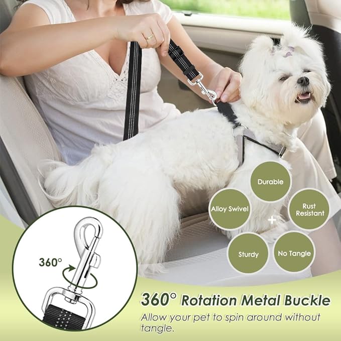 SlowTon Dog Seat Belt Harness for Car, Dog Car Harness Adjustable Mesh Breathable & Dog Seatbelt Safety Tether with Elastic Bungee for Small Medium Large Pets(Black, Single Clip, M)