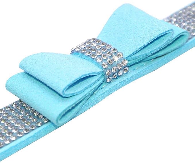 Rhinestone Dog Collar, Cute Dazzling Sparkling Soft Suede Leather Dog Cat Rhinestone Collar Crystal Diamond Pet Dog Puppy Collar (XS, Blue-1)