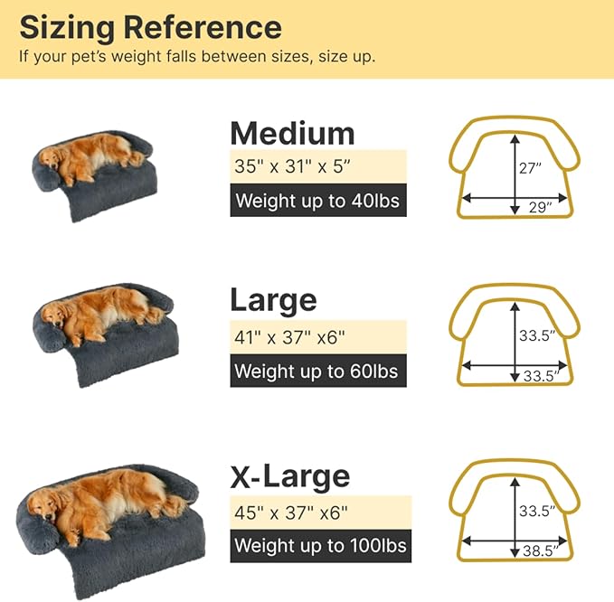 Codi Dog Bed for Couch - Calming Dogs Beds for Medium Pets, Fluffy Plush Cats Mat, Anti Anxiety Pet Mats with Removable Washable Cover Protector for Sofa, Dark Grey, 35x31x5 inches