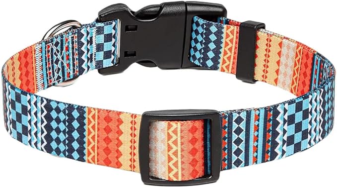 Dog Collar with Bohemia Floral Tribal Geometric Patterns - Soft Ethnic Style Collar Adjustable for Small Medium Large Dogs（Bohemian Orange,M）