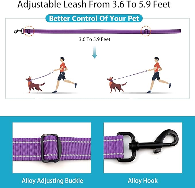 Reflective Dog Collar and Leash Set with Safety Locking Buckle Nylon Pet Collars Adjustable for Small Medium Large Dogs 4 Sizes(Purple&L)