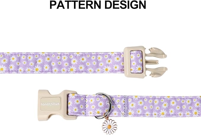 Lionet Paws Floral Dog Collar- Cute Daisy Purple Dog Collars with Plastic Buckle, Light Adjustable Dog Collars for Medium Dogs
