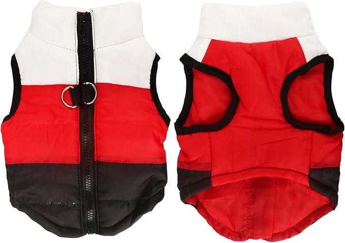 Idepet Pet Dog Cat Coat with Leash Anchor Color Patchwork Padded Puppy Vest Jacket Teddy Chihuahua Costumes Pug Cloth XS S M L (Medium (Pack of 1), Black)