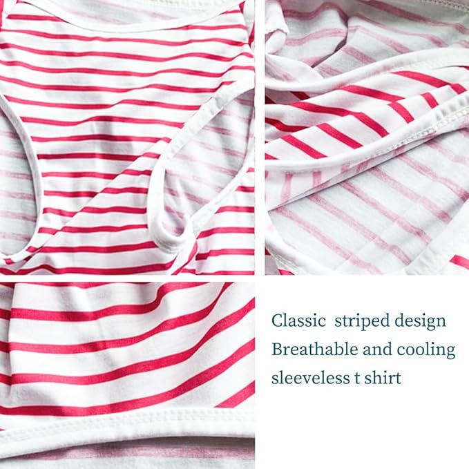 ANIAC Summer Large Dog Shirt for Girl Boy Red White Striped Cotton Dog T-Shirt Breathable Basic Tank Top Sleeveless Doggy Vest Cooling Pet Clothes for Big Dog 44-55 LB (Red-1, 5XL)