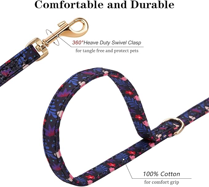 CHEDE No Pull Floral Pattern Dog Harness- Lightweight and Soft Dog Harness, Adjustable Small Dog Harness and Leash Set, with Dog Leash, Suitable for Puppy Small and Medium-Sized Dog