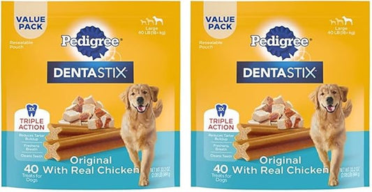 Pedigree DENTASTIX Large Dog Dental Treats Original Flavor Dental Bones, 2.08 lb. Value Pack (40 Treats)(Packaging May Vary) (Pack of 2)