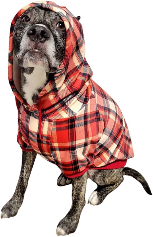 Spark Paws Dog Hoodie - Premium Quality, Buttery Soft, Superior Comfort and Fit, Calming Fleece Interior, Suitable for All Breeds - Red Plaid, 3XL