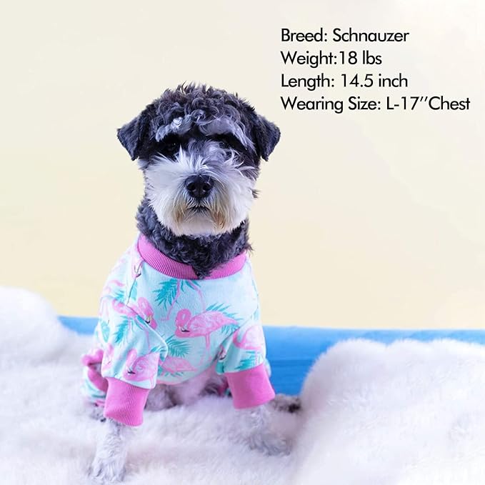 KYEESE Dog Pajamas Velvet Dog Pajamas Small Sized Dogs Soft Dogs Clothes Pet Coat Stretchy Doggie Pjs Pet Costume with Flamingo Pattern Comfy Doggie Jammies Onesie, Medium