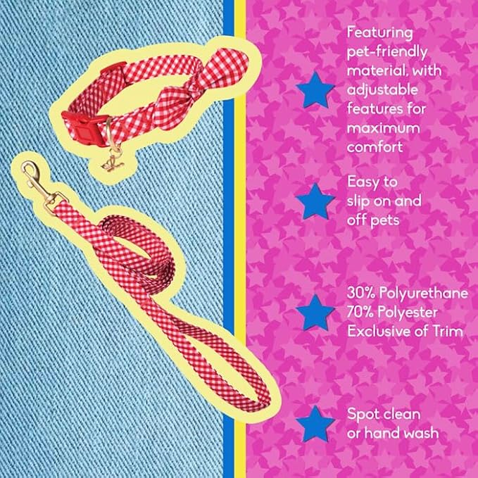 Dolly Doggy Parton Dog Harnesses and Leash/Collar Set Collection, Red Gingham Collar Leash Set, Medium