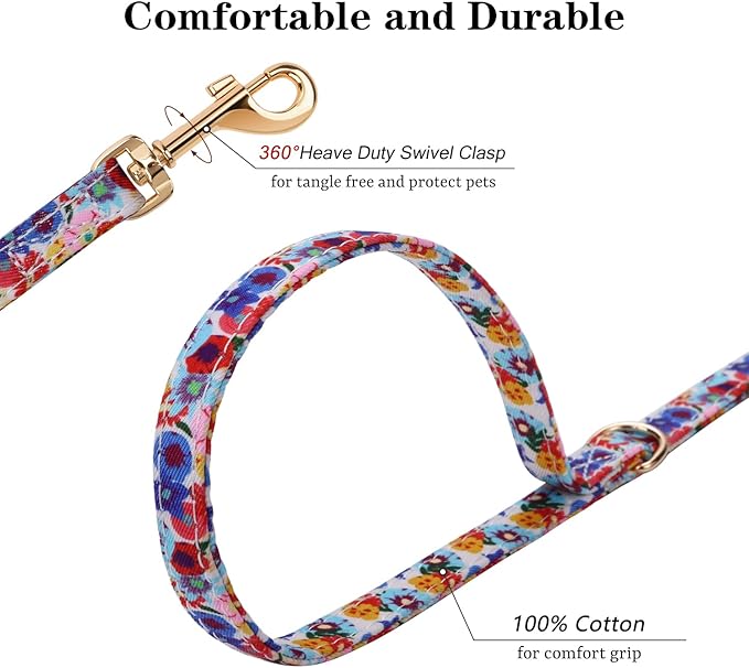 CHEDE No Pull Floral Pattern Dog Harness- Lightweight and Soft Dog Harness, Adjustable Small Dog Harness and Leash Set, with Dog Leash, Suitable for Puppy Small and Medium-Sized Dog