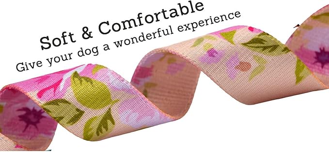 Dog Collar and Leash Set with Bohemia Floral Tribal Geometric Patterns - Soft Ethnic Style Collar Adjustable for Small Medium Large Dogs(Pink Rose Set,L)