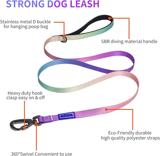 AIITLE No Pull Dog Harness & Leash & Collar - Adjustable Basic Collar with A Heavy Duty Leash - Super Sturdy Buckle and D Ring - Training Running for Large Dogs, Pink Gradient L