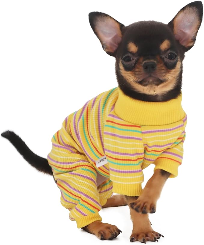 LOPHIPETS Dog Pajama Onesie for Small Dogs Teacup Chihuahua Yorkie Puppy Cat Clothes Apparel-Yellow/XXS