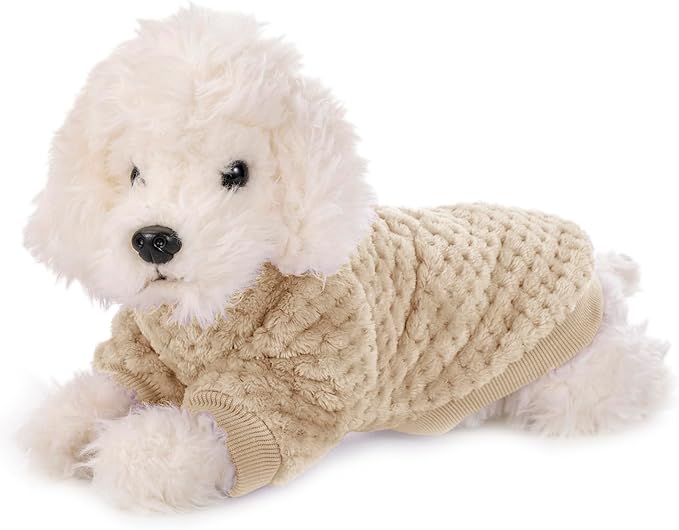 POMIU Dog Sweater, Dog Sweaters for Small Medium Dogs or Cat, Warm Soft Flannel Pet Clothes for Dogs Girl or Boy, Dog Shirt Coat Jacket (Ice Blue+Light Coffee+Teal, Large)