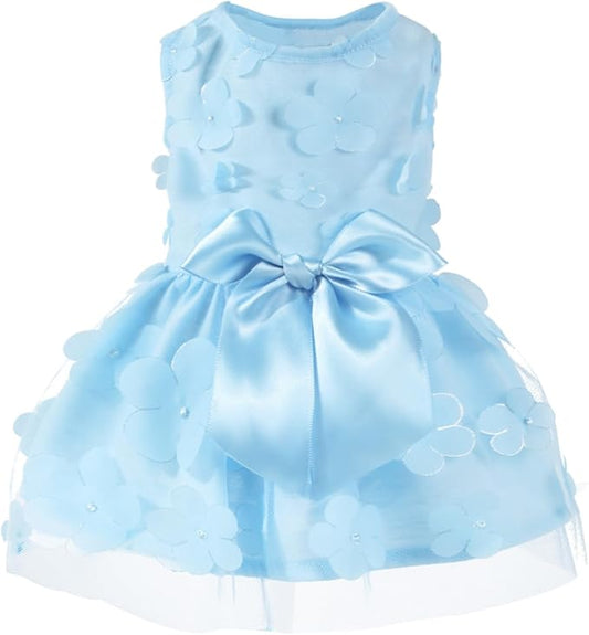 Laifug Dog Dress Puppy Print Princess Dog Dress Cute Party Wear (Blue, S)