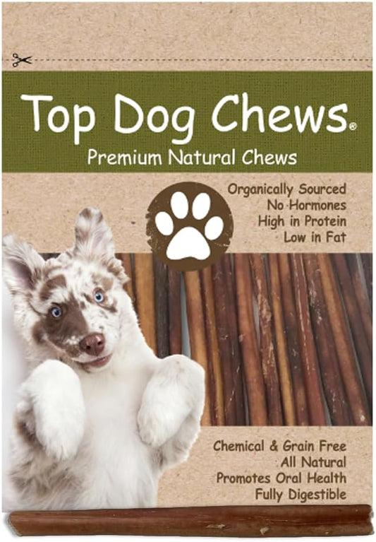 Top Dog Chews 6” Bully Sticks –100% Natural, Grass-Fed Beef from Free-Ranging Cattle, 25 Pack, Long Lasting Dog Treats. Ideal for Chewing, Healthy Teeth & Gums