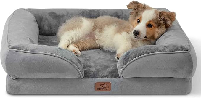 Bedsure Orthopedic Dog Bed Medium Size Dogs - Washable Medium Dog Bed Waterproof, Comfort Pet Couch with Washable Removable Cover, Supportive Foam Pets Sofa with Nonskid Bottom, Grey