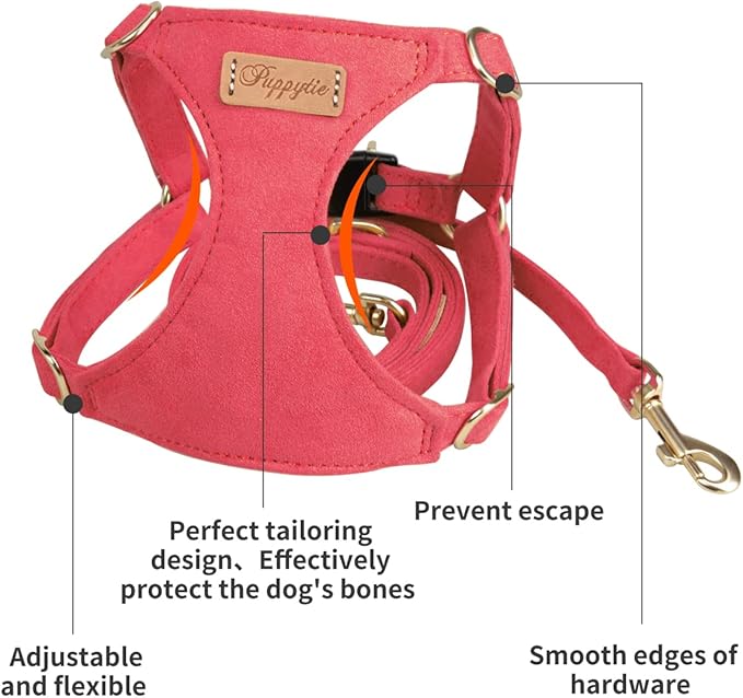 Puppytie No Pull Small Dog Harness with Multifunction Dog Leash,Lightweight Soft Adjustable No Choke Escape Proof Pet Harness Vest Pet Harness Vest,red-Camellia,S
